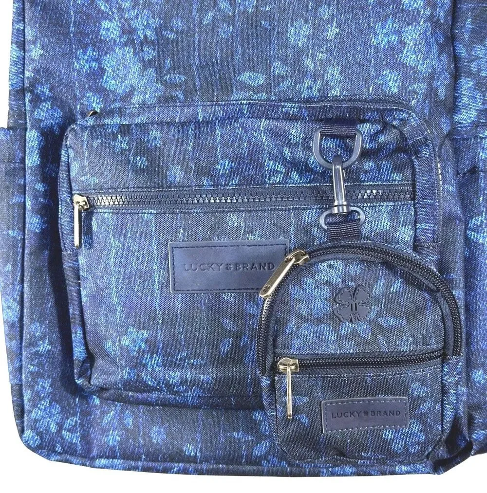 LUCKY BRAND Floral Denim Print Backpack Laptop Bag NWOT With Matching Pouch